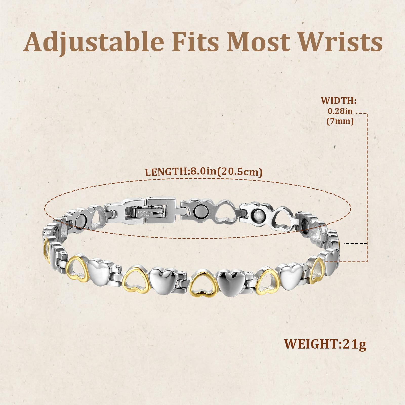 Magnetic Bracelet for Women, Titanium Steel Wristband Brazaletes for Pain Relief Solid Pure Copper Jewelry Gift with Adjustable Tool SL-009
