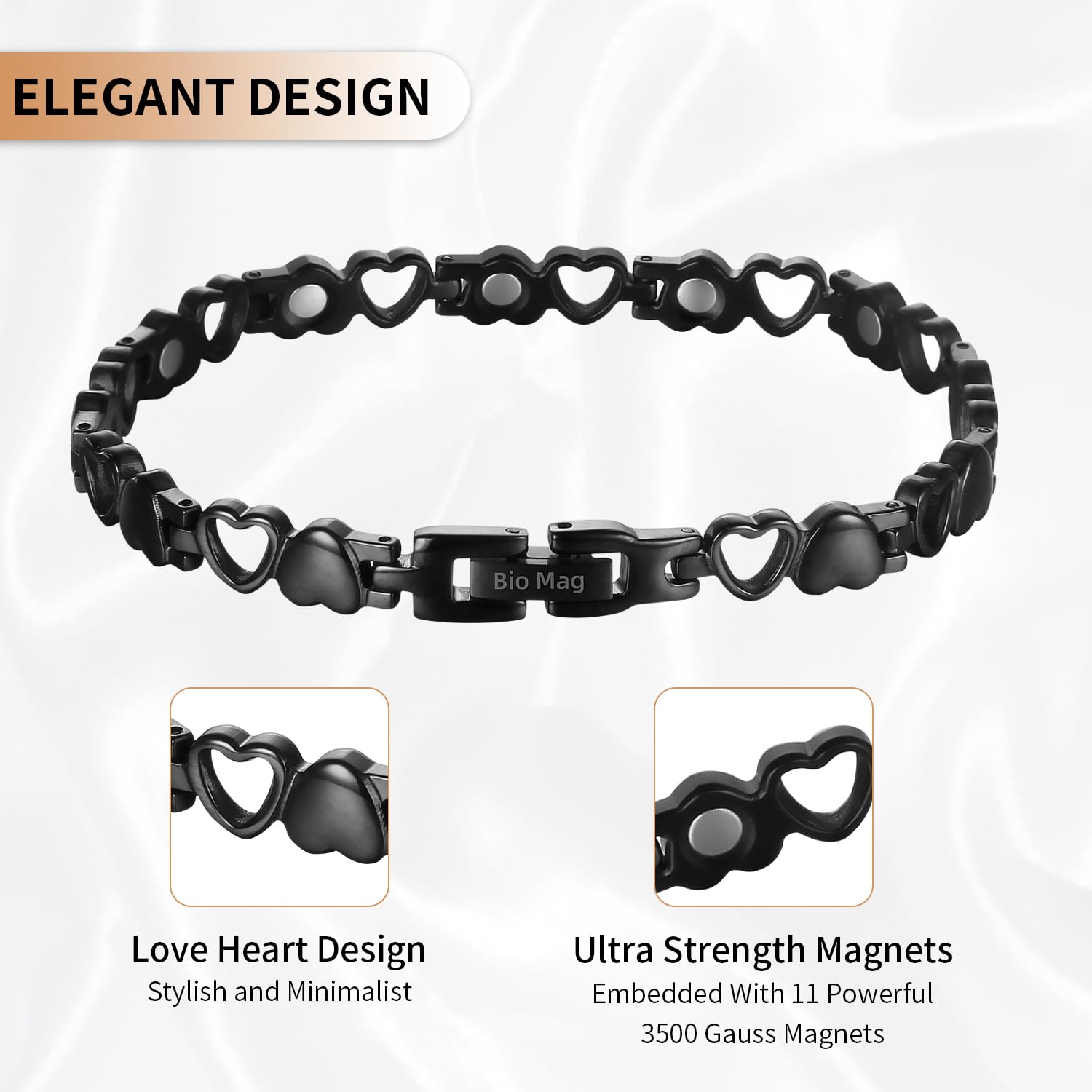 Magnetic Bracelet for Women, Titanium Steel Wristband Brazaletes for Pain Relief Solid Pure Copper Jewelry Gift with Adjustable Tool SL-009