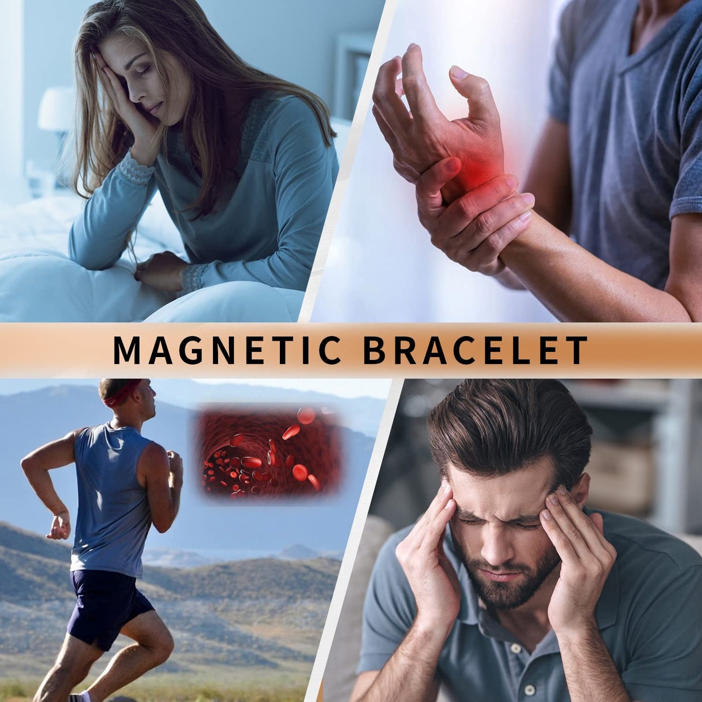 Magnetic Bracelet for Women, Titanium Steel Wristband Brazaletes for Pain Relief Solid Pure Copper Jewelry Gift with Adjustable Tool SL-009