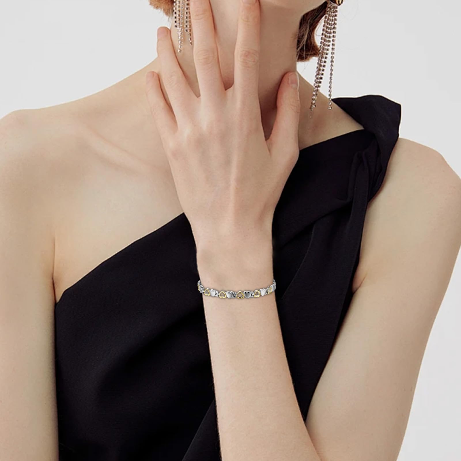 Magnetic Bracelet for Women, Titanium Steel Wristband Brazaletes for Pain Relief Solid Pure Copper Jewelry Gift with Adjustable Tool SL-009