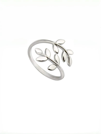 18k Stainless Steel Silver Gold Rose Gold Plated Leaves Leaf Laurel Adjustable Branch Ring Women Jewelry JZ-062
