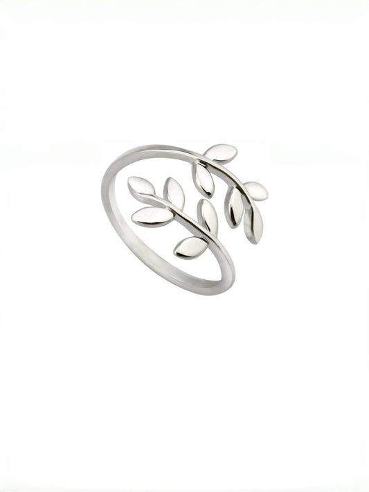 18k Stainless Steel Silver Gold Rose Gold Plated Leaves Leaf Laurel Adjustable Branch Ring Women Jewelry JZ-062