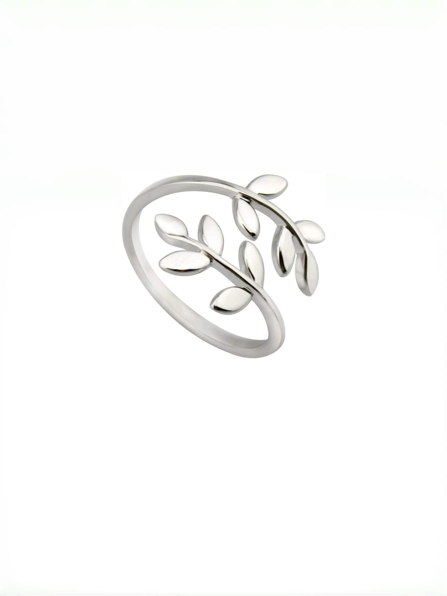 18k Stainless Steel Silver Gold Rose Gold Plated Leaves Leaf Laurel Adjustable Branch Ring Women Jewelry JZ-062