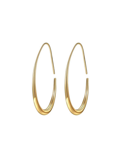 Lightweight Teardrop Hoop Earrings for Women - 14k Gold/White Gold Plated Large Oval Pull Through Hoop Earrings High Polished Statement Jewelry Gift for Women EH-018