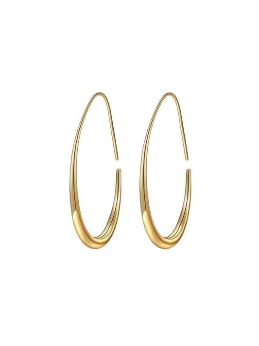 Lightweight Teardrop Hoop Earrings for Women - 14k Gold/White Gold Plated Large Oval Pull Through Hoop Earrings High Polished Statement Jewelry Gift for Women EH-018