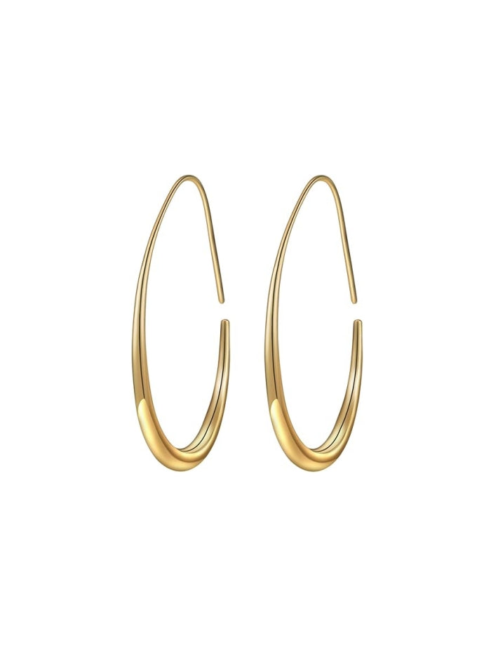 Lightweight Teardrop Hoop Earrings for Women - 14k Gold/White Gold Plated Large Oval Pull Through Hoop Earrings High Polished Statement Jewelry Gift for Women EH-018