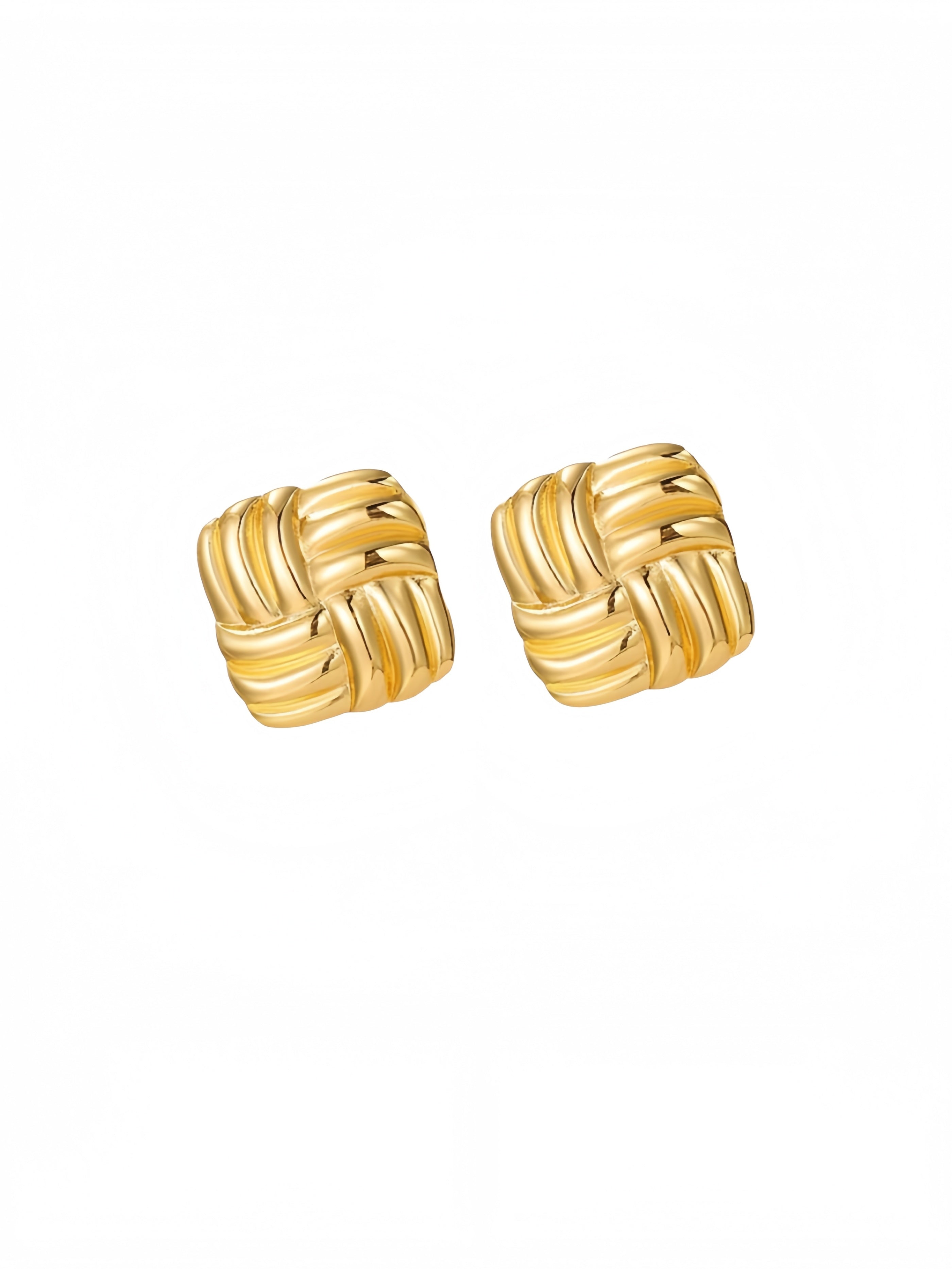 Gold Statement Chunky Stud Earrings for Women，Geometric Square Textured Vintage Trendy Jewelry EH-048