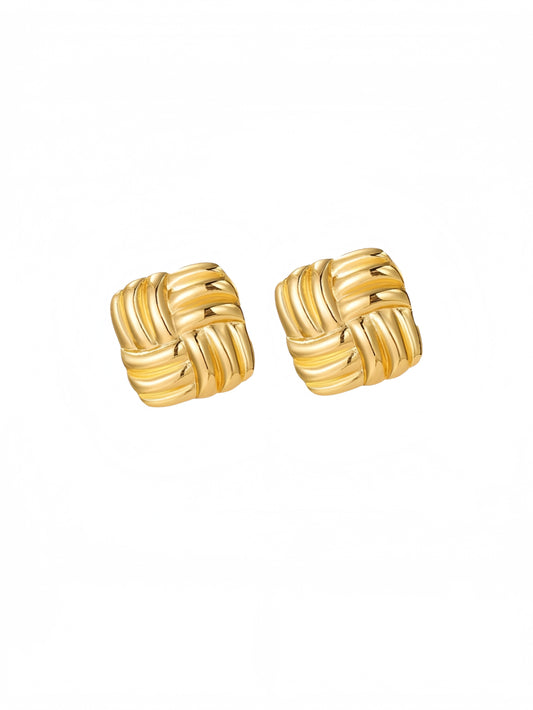 Gold Statement Chunky Stud Earrings for Women，Geometric Square Textured Vintage Trendy Jewelry EH-048