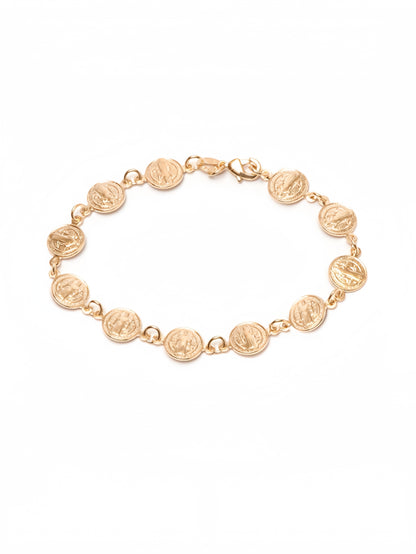 18K Gold Plated Religious Bracelet with Saint Benedict Coins, 7.5 Inches SL-035