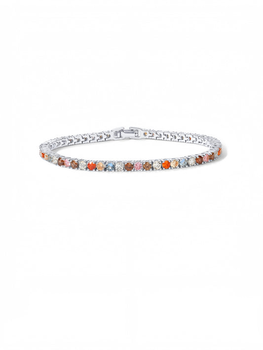 14K Gold Plated 3mm Multi Colored CZ Tennis Bracelet | Boho Cubic Zirconia Bracelet for Women | Size 6.5-7.5 Inch SL-034