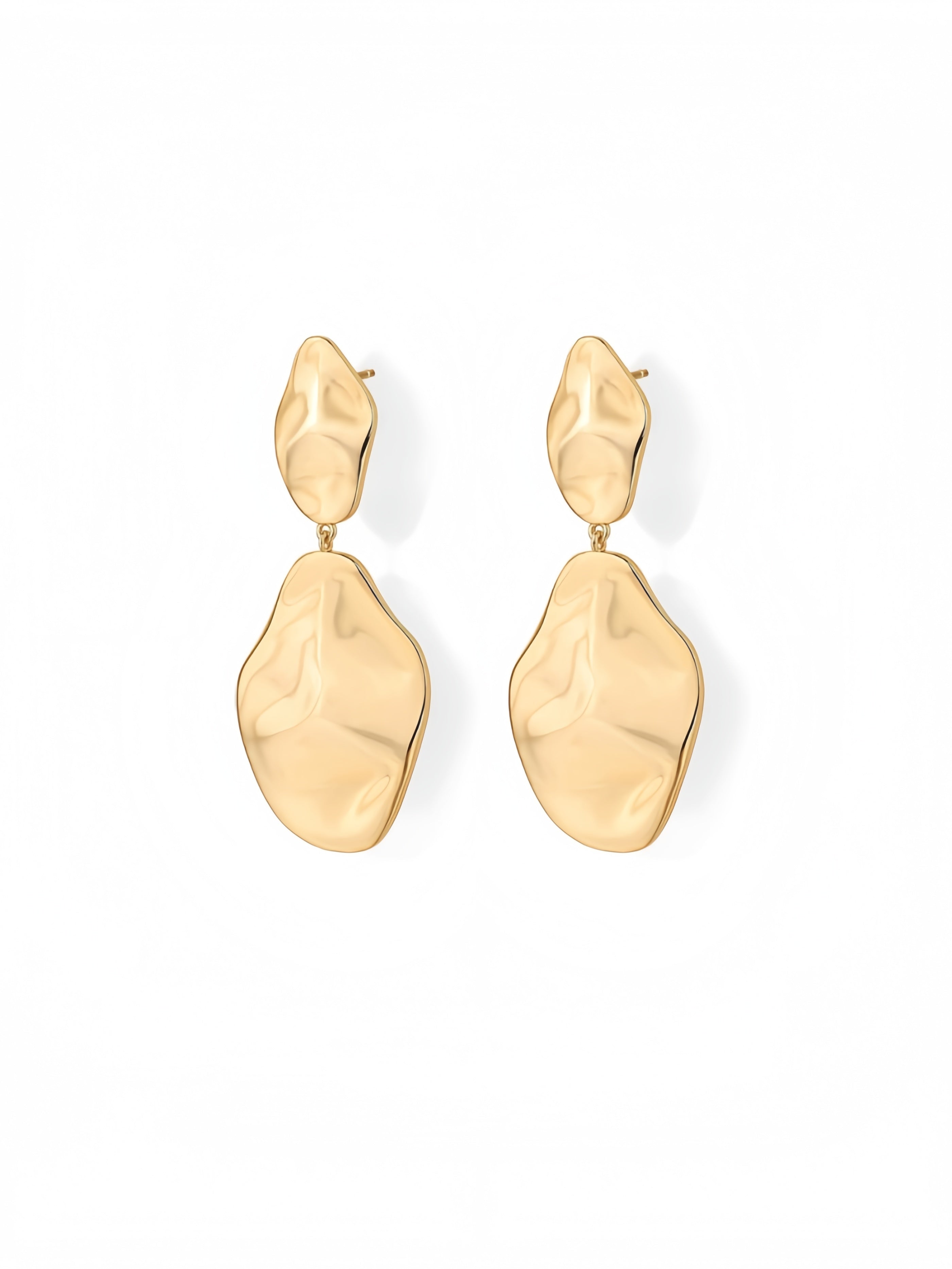 14K Gold Plated 925 Sterling Silver Posts Teardrop Statement Dangle Earrings | Lightweight Hammered Drop Dangle Earrings for Women EH-016