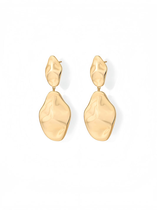 14K Gold Plated 925 Sterling Silver Posts Teardrop Statement Dangle Earrings | Lightweight Hammered Drop Dangle Earrings for Women EH-016