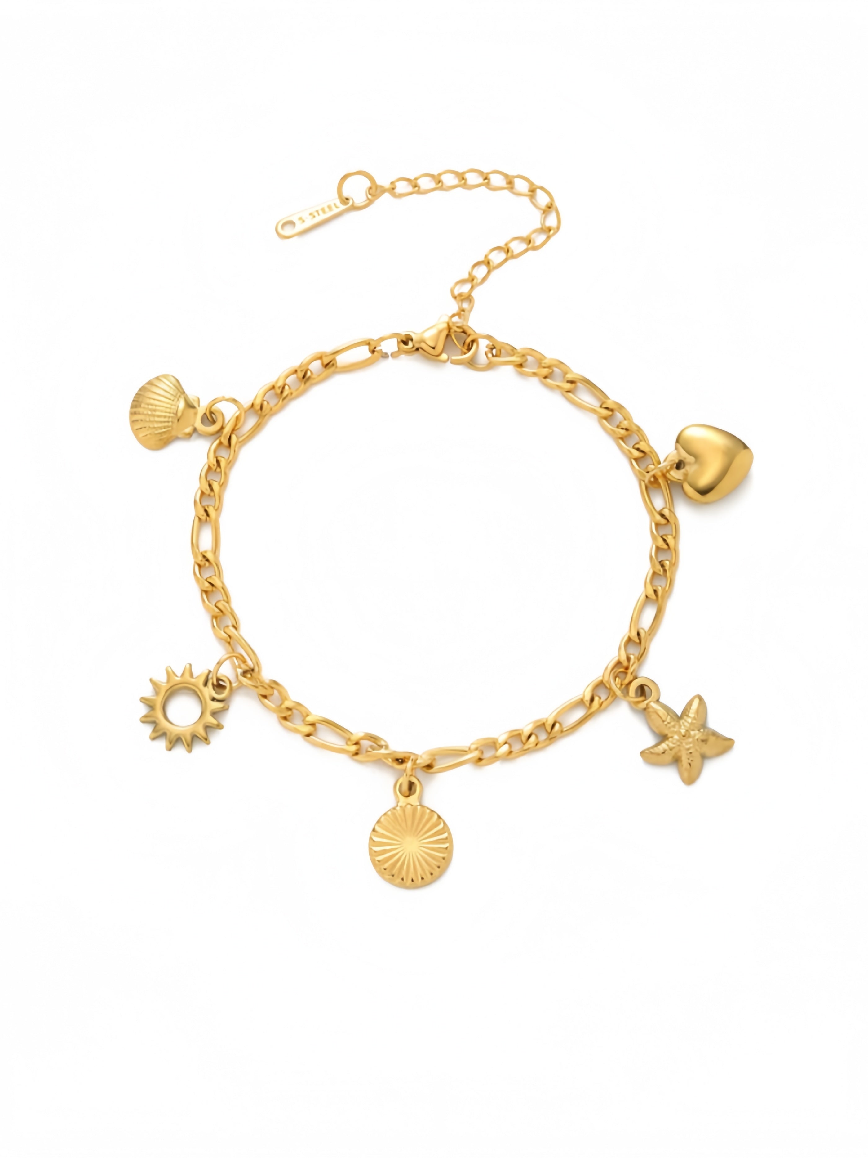 Stainless Steel Summer Holiday Clam Sun Heart Charms Strand Bracelet SL-030