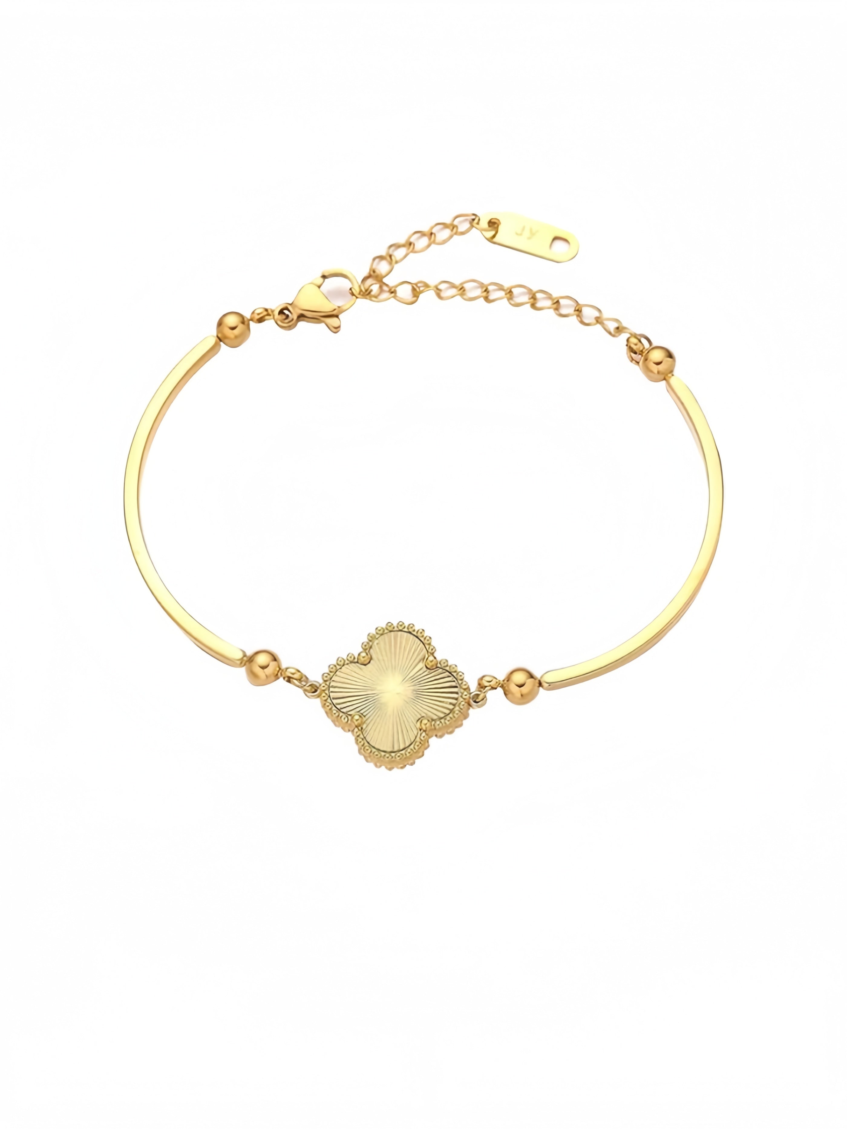 18K Gold Stainless Steel Bracelet with Sun Ray/Clove Charm, Chain Link Accents SL-029