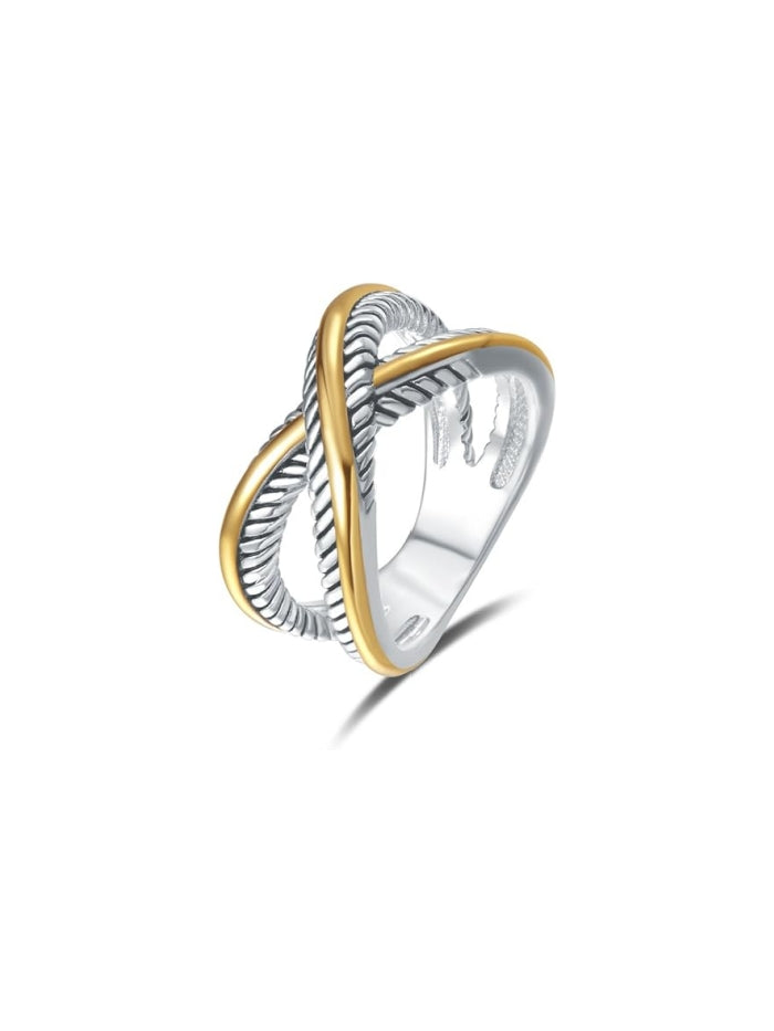 Ring Vintage Designer Fashion Brand Women Valentine Gift Two Tone Plating Twisted Cable Wire Rings JZ-042