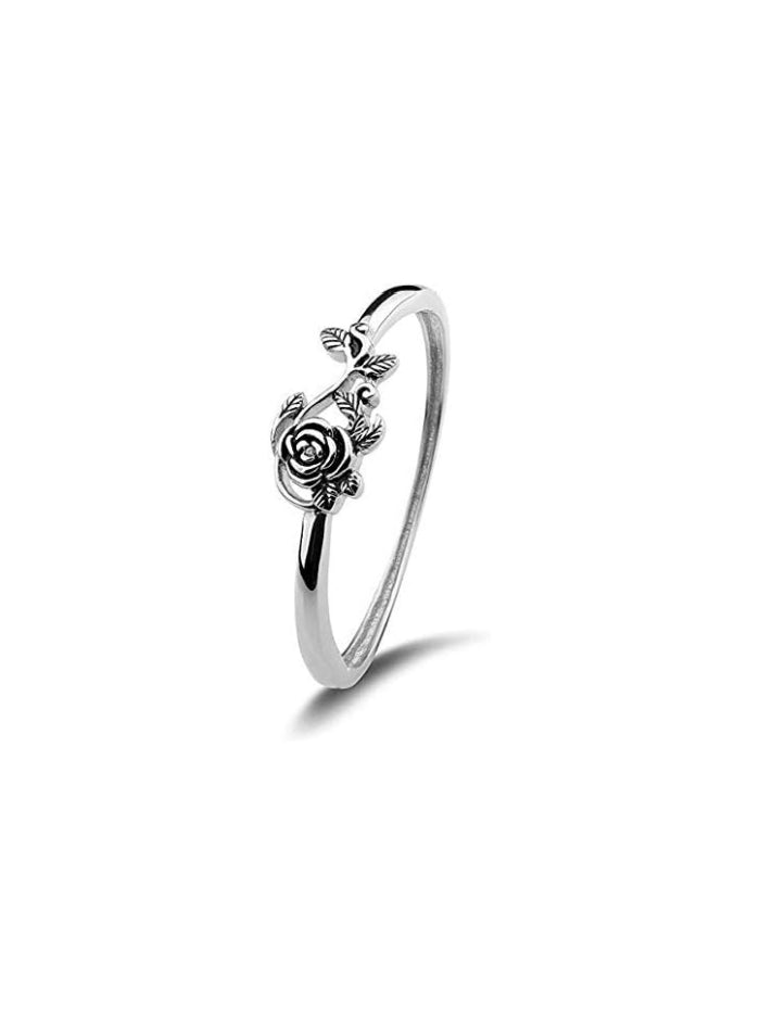 Tiny Rose Flower Silver Ring, Stacking Rings for Women Small Dainty 925 Silver Plated Ring Delicate Everyday Ring for Women Minimalist Personalized Jewelry JZ-040