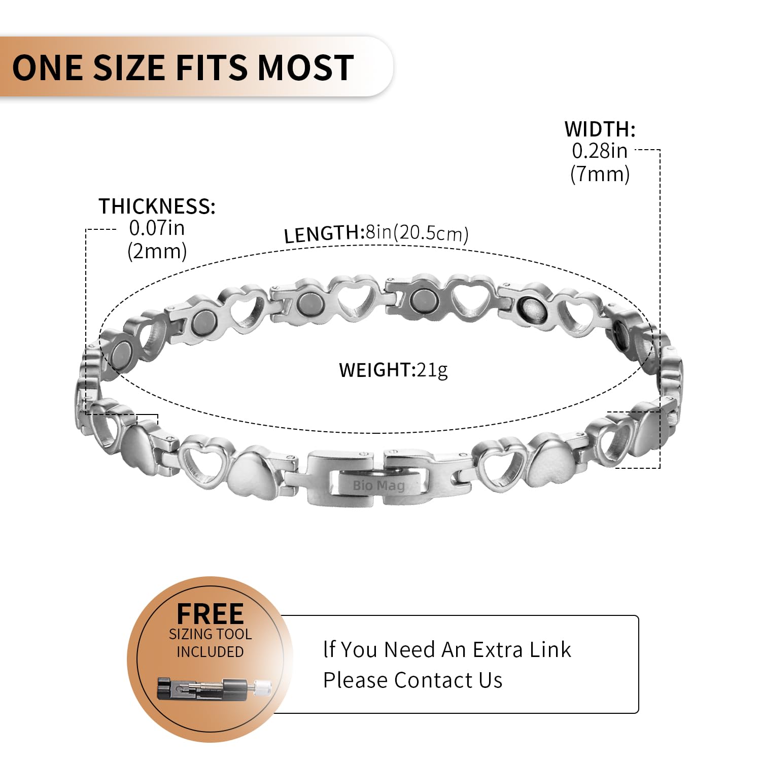 Magnetic Bracelet for Women, Titanium Steel Wristband Brazaletes for Pain Relief Solid Pure Copper Jewelry Gift with Adjustable Tool SL-009