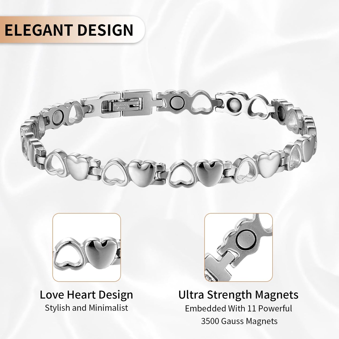 Magnetic Bracelet for Women, Titanium Steel Wristband Brazaletes for Pain Relief Solid Pure Copper Jewelry Gift with Adjustable Tool SL-009