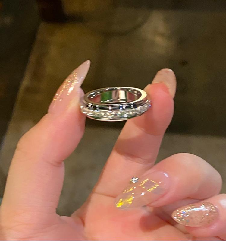 Anxiety Rings for Women and men Titanium Steel Spinner Fidget Band Rings Cubic Zirconia JZ-128