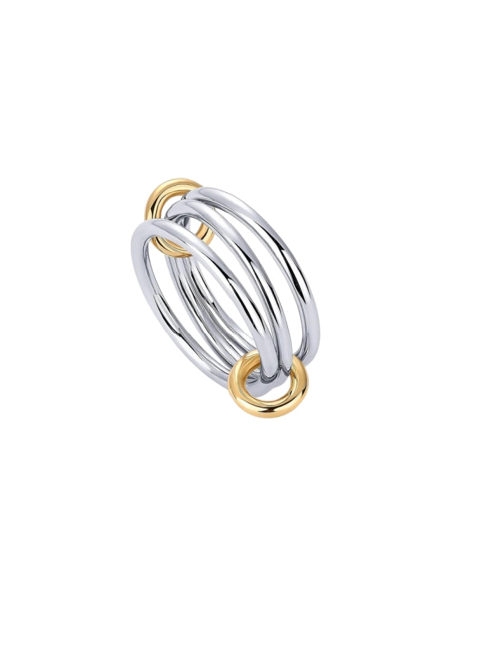 Gold Plated Interlocked Stackable Rings for Women - Statement Mixed Metals Multi Ring Stack - Cubic Zirconia Two-Toned Connected Bands Stacking Jewelry JZ-017