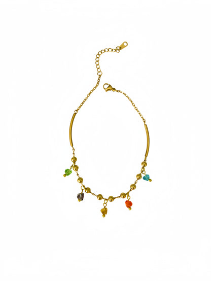 charm anklet ankle bracelet multicolor crystal dangle gold plated beaded chain adjustable extender boho style summer beach jewelry delicate dainty gift for her JL-002