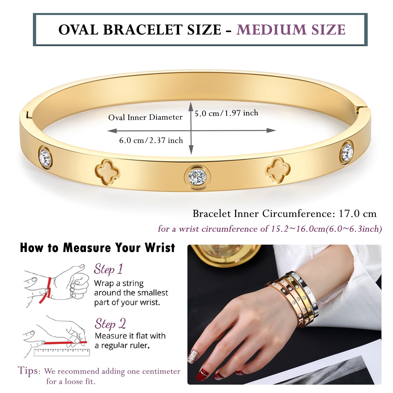 Gold Bracelets for Women Friendship Love Bangle Bracelets Cubic Zirconia Stainless Steel Bracelet Jewelry Birthday Gifts for Women Stocking Stuffers SZ-008