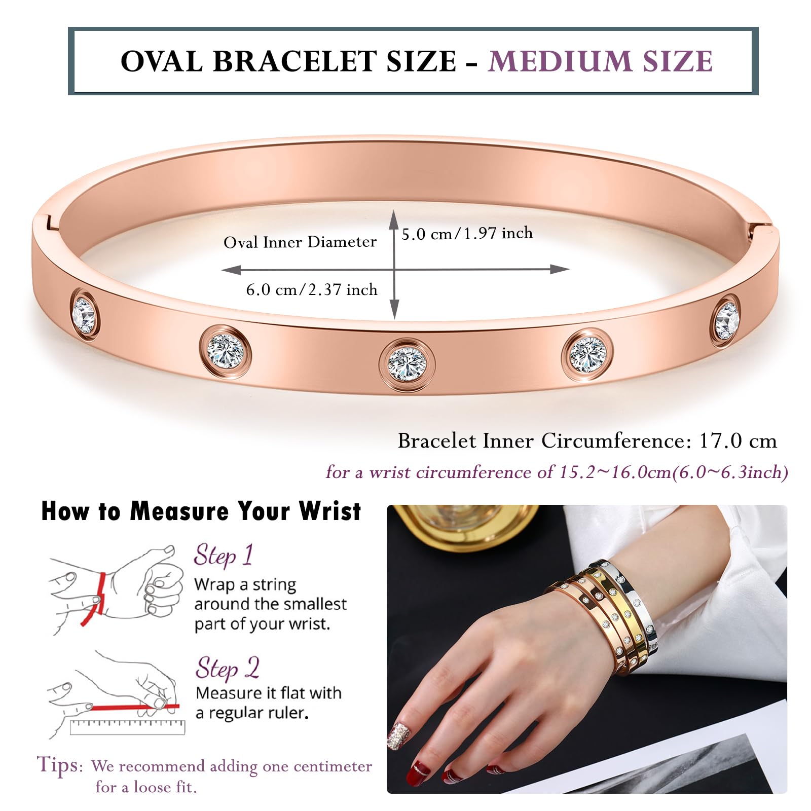 Gold Bracelets for Women Friendship Love Bangle Bracelets Cubic Zirconia Stainless Steel Bracelet Jewelry Birthday Gifts for Women Stocking Stuffers SZ-008