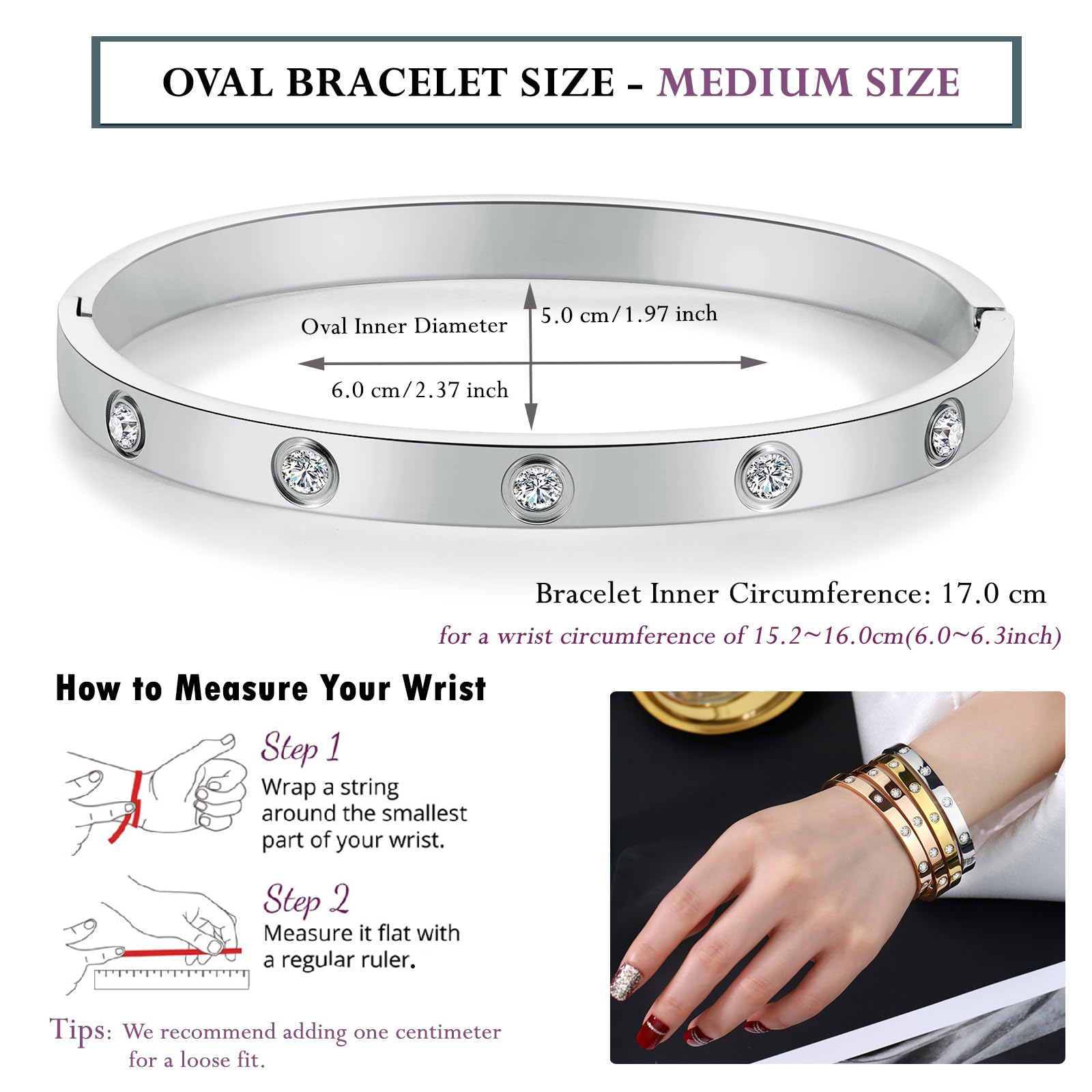 Gold Bracelets for Women Friendship Love Bangle Bracelets Cubic Zirconia Stainless Steel Bracelet Jewelry Birthday Gifts for Women Stocking Stuffers SZ-008