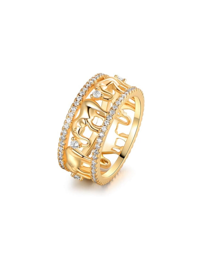 2 Tone 18k Gold Plated Elephant Cubic Zirconia Eternity Ring for Women JZ-038