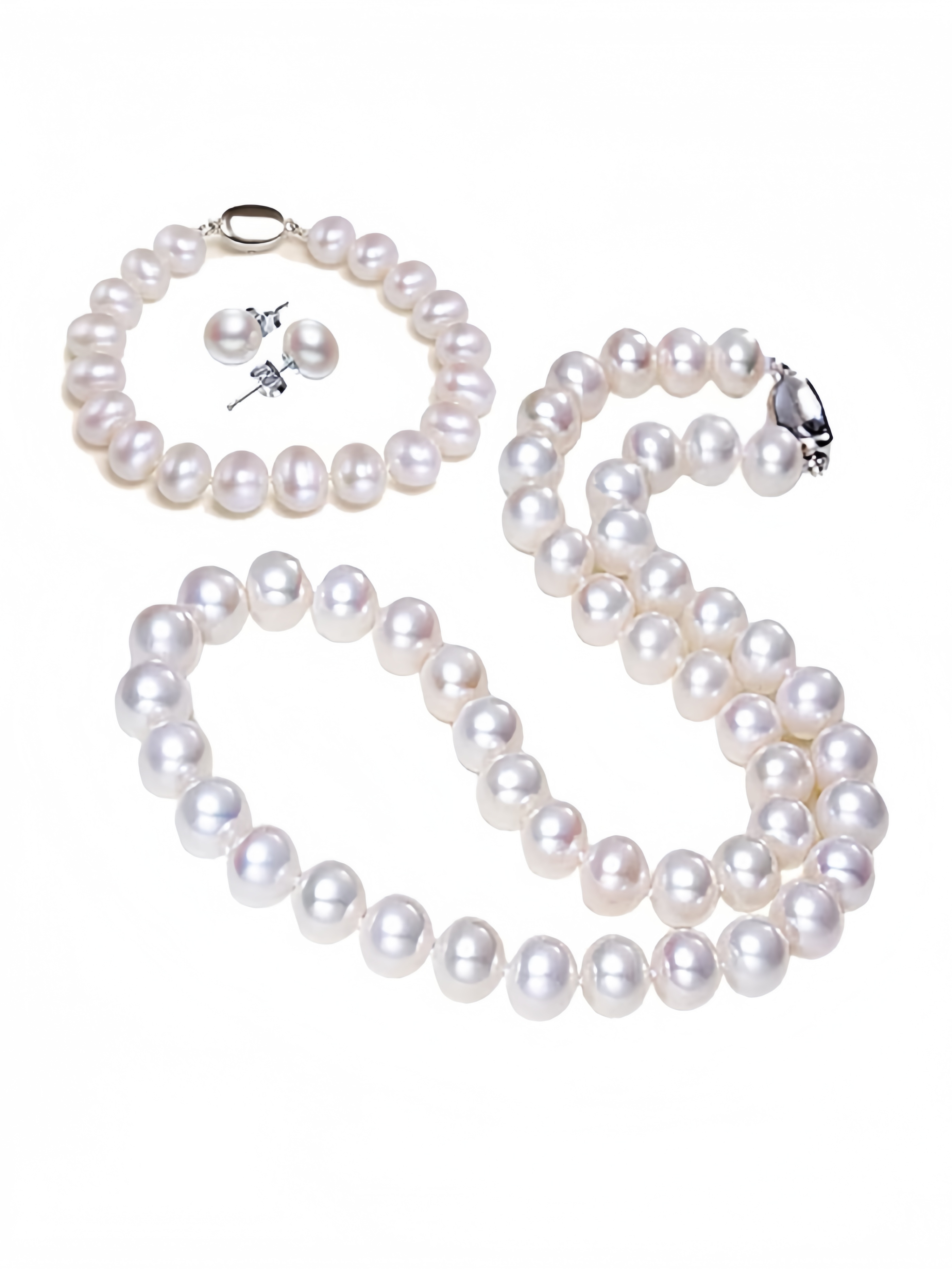 Freshwater Cultured Pearl Necklace Set Includes Stunning Bracelet and Stud Earrings Jewelry Set for Women XL-18