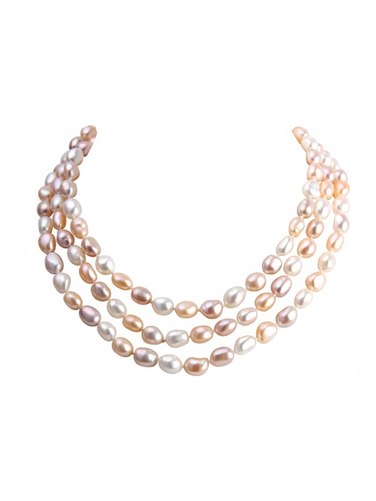 Multicolor Pearl Necklace for Women, Freshwater Cultured Baroque Pearls Strand Necklace for Pearl Jewelry XL-19