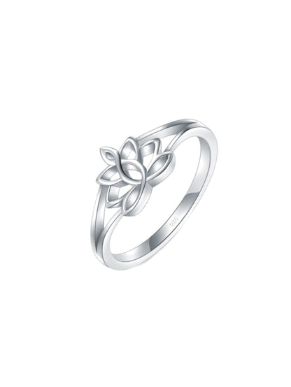 925 Sterling Silver Ring, Lotus Flower Yoga High Polish Tarnish Resistant Comfort Fit Wedding Band Ring JZ-033