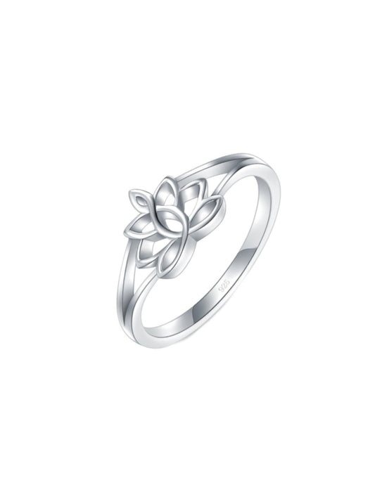 925 Sterling Silver Ring, Lotus Flower Yoga High Polish Tarnish Resistant Comfort Fit Wedding Band Ring JZ-033