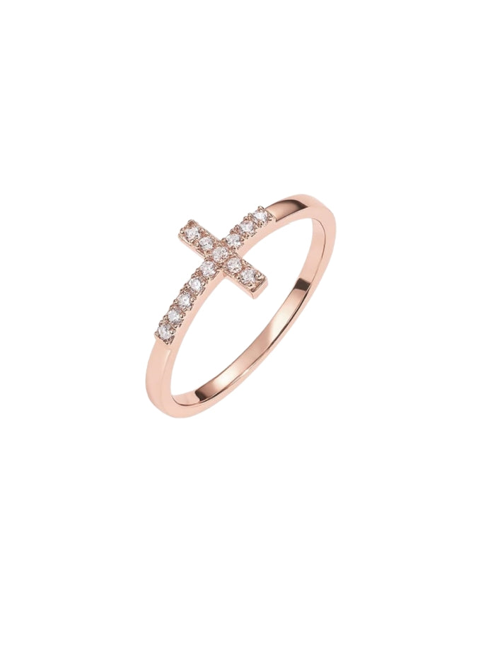 14K Gold Plated Cubic Zirconia Cross Ring JZ-036
