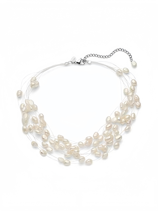 Multi 12 Strand Freshwater Floating Cultured Pearl Necklace XL-21