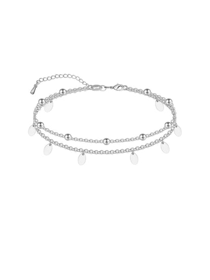 925 Sterling Silver Ankle Bracelet Multilayer Anklets for Women Satellite, Star, Cross, Circle, Butterfly, Teardrop, Oval Disk Layered Anklet Beach Jewelry JL-035