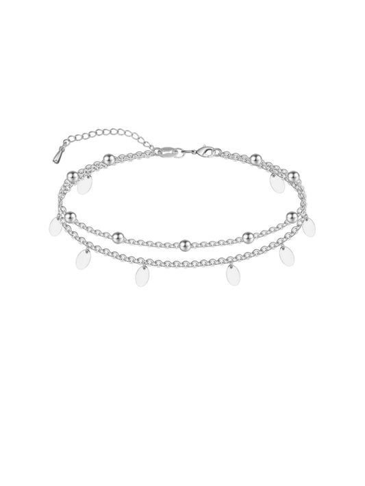 925 Sterling Silver Ankle Bracelet Multilayer Anklets for Women Satellite, Star, Cross, Circle, Butterfly, Teardrop, Oval Disk Layered Anklet Beach Jewelry JL-035