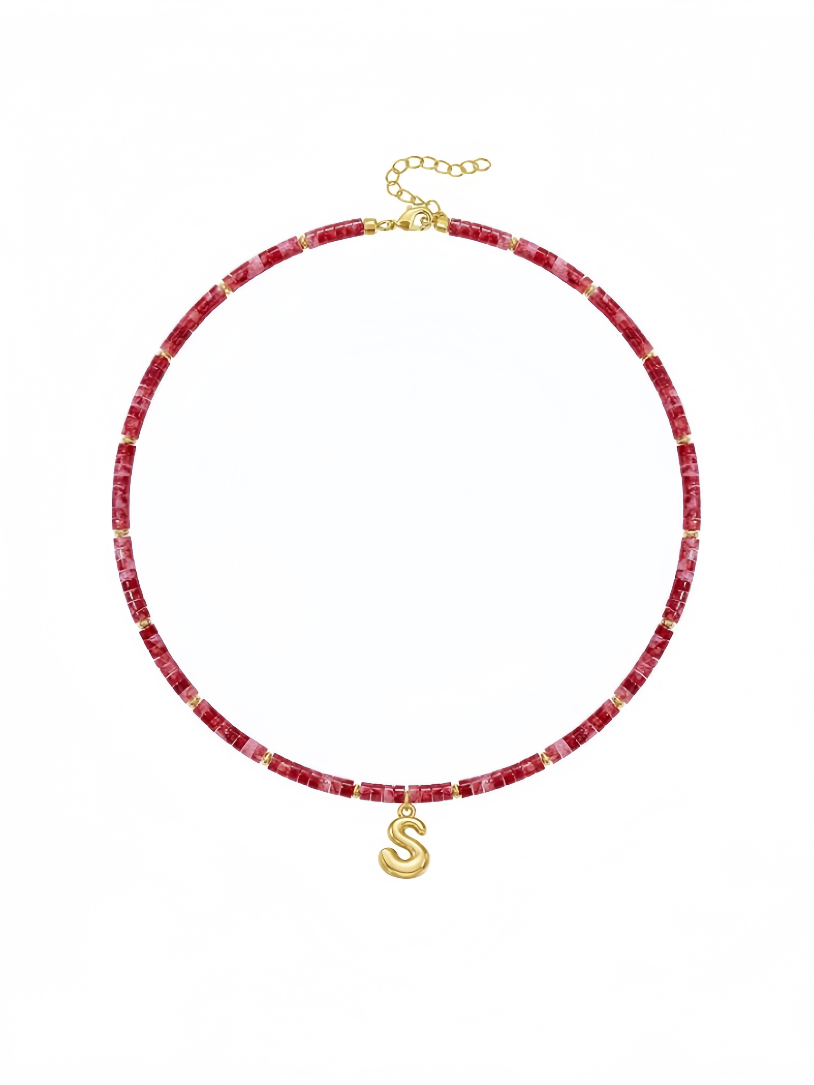 Beaded Initial Necklace for Women, 14K Gilded Plated Bubble Letter Pendant Natural Handmade Stone Choker Boho Colorful Summer Beach Jewelry Gift XL-26