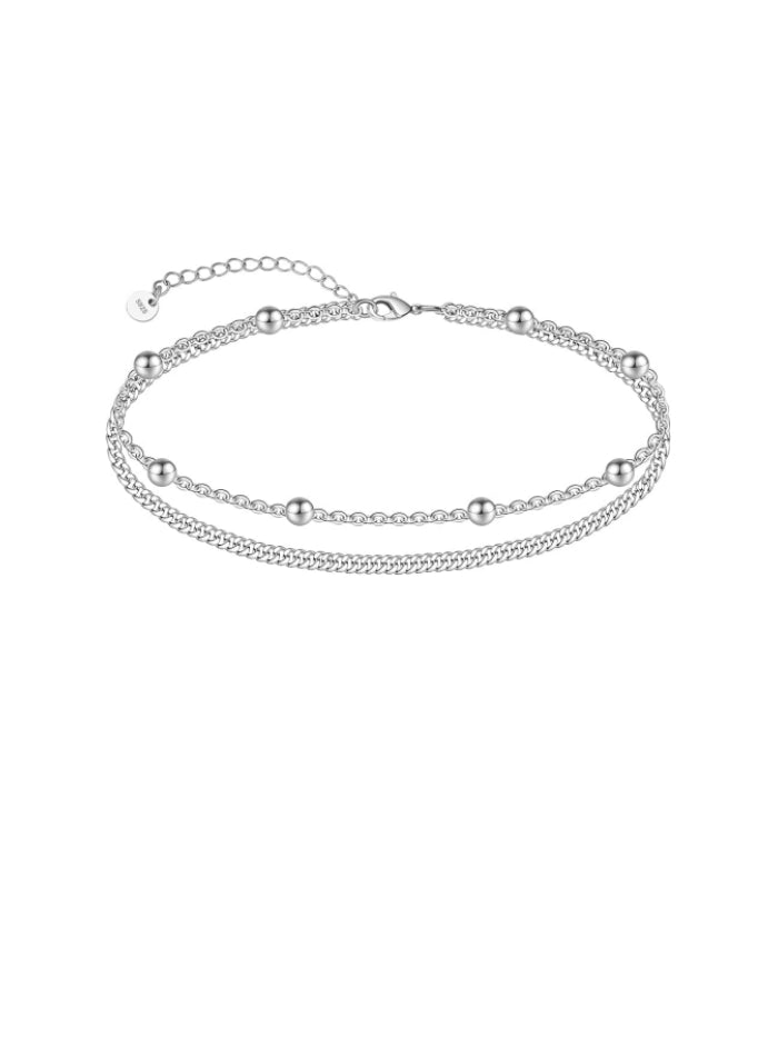 925 Sterling Silver Ankle Bracelet Multilayer Anklets for Women Satellite, Star, Cross, Circle, Butterfly, Teardrop, Oval Disk Layered Anklet Beach Jewelry JL-036