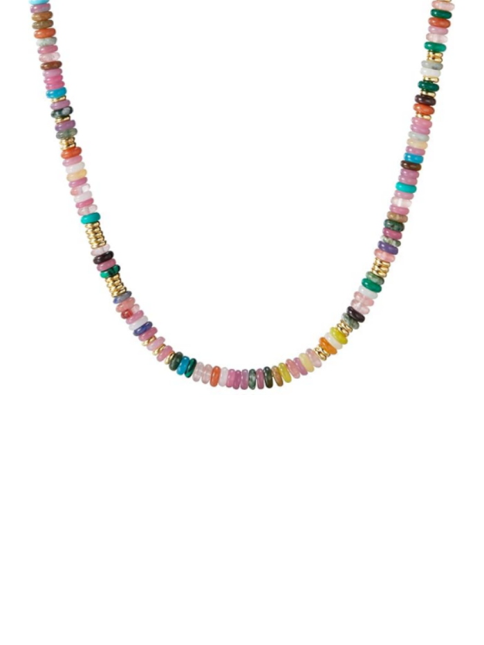 Boho Beaded Choker Necklace for Women, Gemstone Choker Natural Stone Freshwater Pearl Surfer Necklaces 14K Gold Plated Summer Beach Handmade Jewelry XL-030