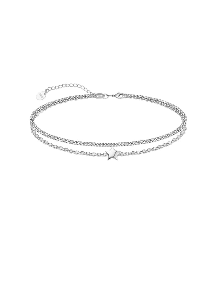 Sterling Silver Ankle Bracelet Multilayer Anklets for Women Satellite, Star, Cross, Circle, Butterfly, Teardrop, Oval Disk Layered Anklet Beach Jewelry JL-037