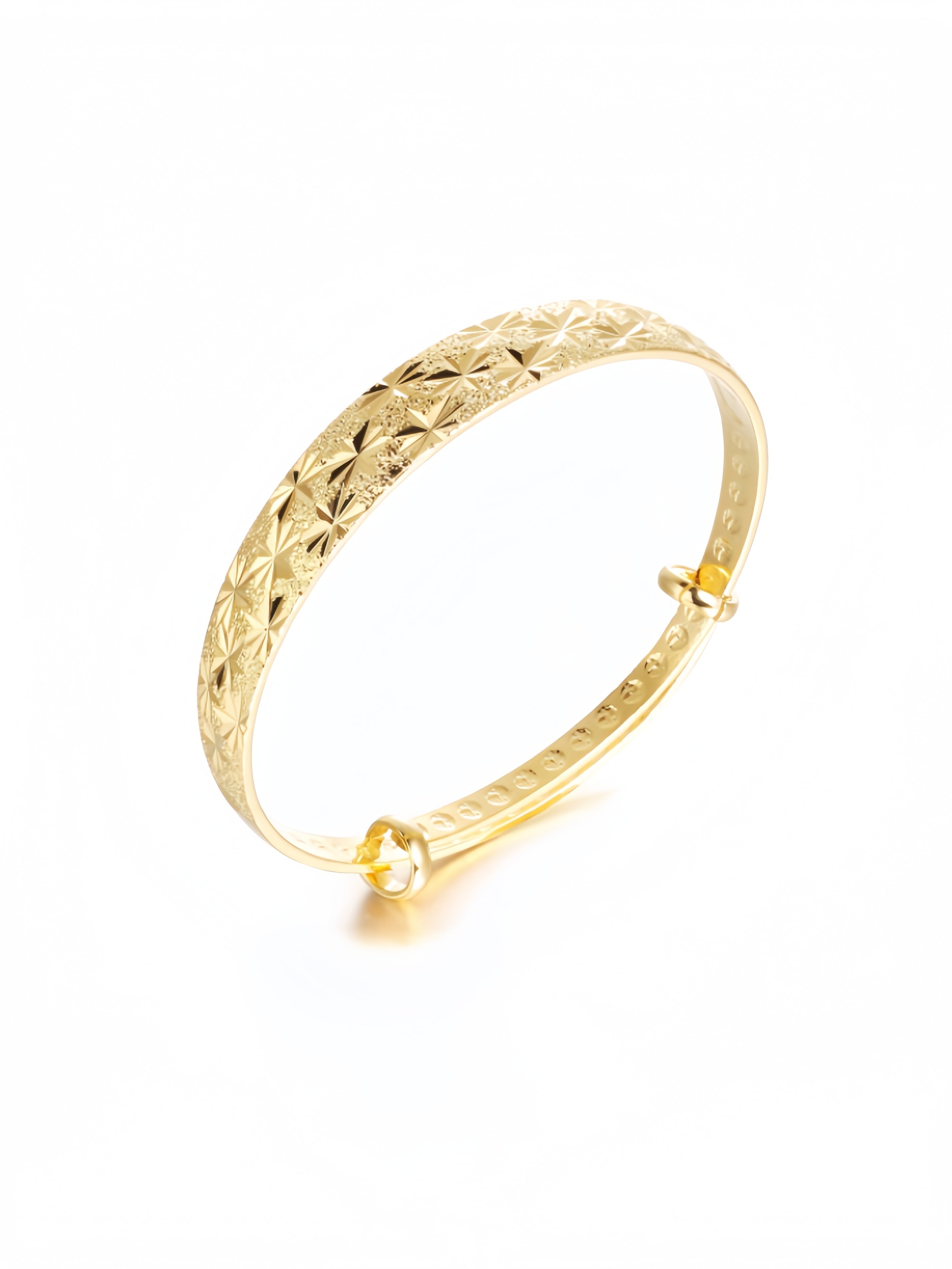 18k Yellow Gold Classical Diamond Cut Adjustable Bangle Bracelet for Women SL-015