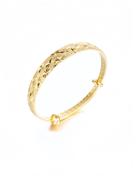 18k Yellow Gold Classical Diamond Cut Adjustable Bangle Bracelet for Women SL-015