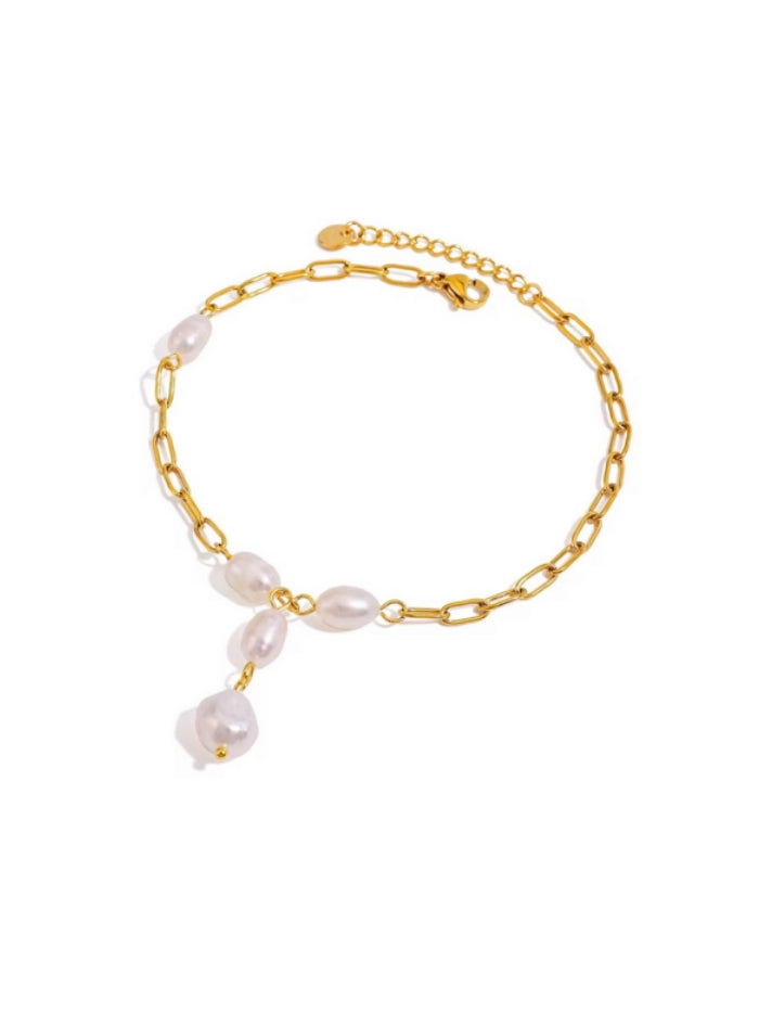 freshwater pearl anklet paperclip chain gold plated baroque pearl drop dangle adjustable extender dainty style elegant look summer beach gift jewelry JL-003