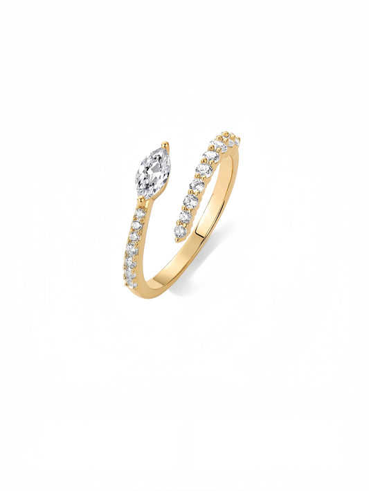 14K Gold Plated Cubic Zirconia Crossover Stackable Ring for Women | Marquise CZ Open Twist Eternity Band JZ-061