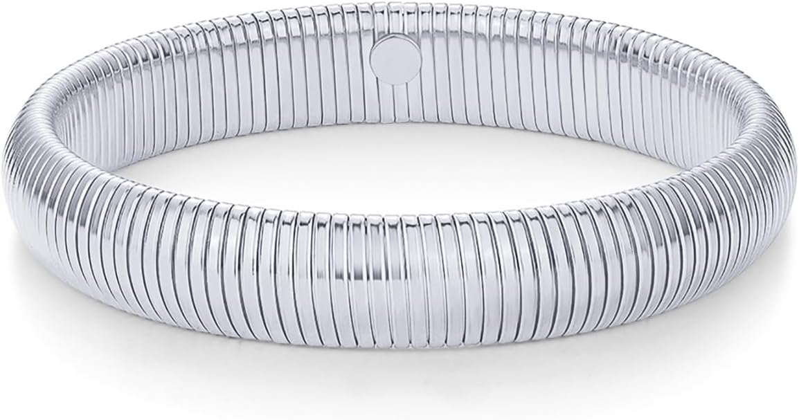 Stainless Steel 14K Gold Plated Waterproof Flexible Stretch Chunky Bangle for Women | Cobra Bracelet SL-012
