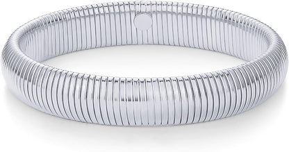 Stainless Steel 14K Gold Plated Waterproof Flexible Stretch Chunky Bangle for Women | Cobra Bracelet SL-012
