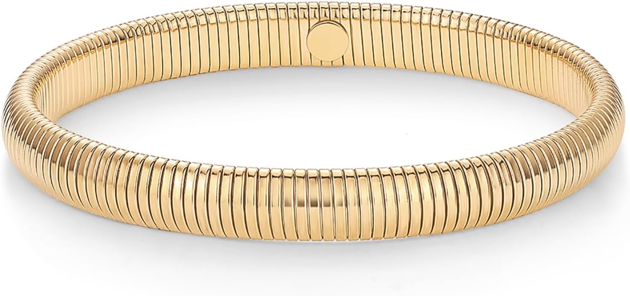 Stainless Steel 14K Gold Plated Waterproof Flexible Stretch Chunky Bangle for Women | Cobra Bracelet SL-012