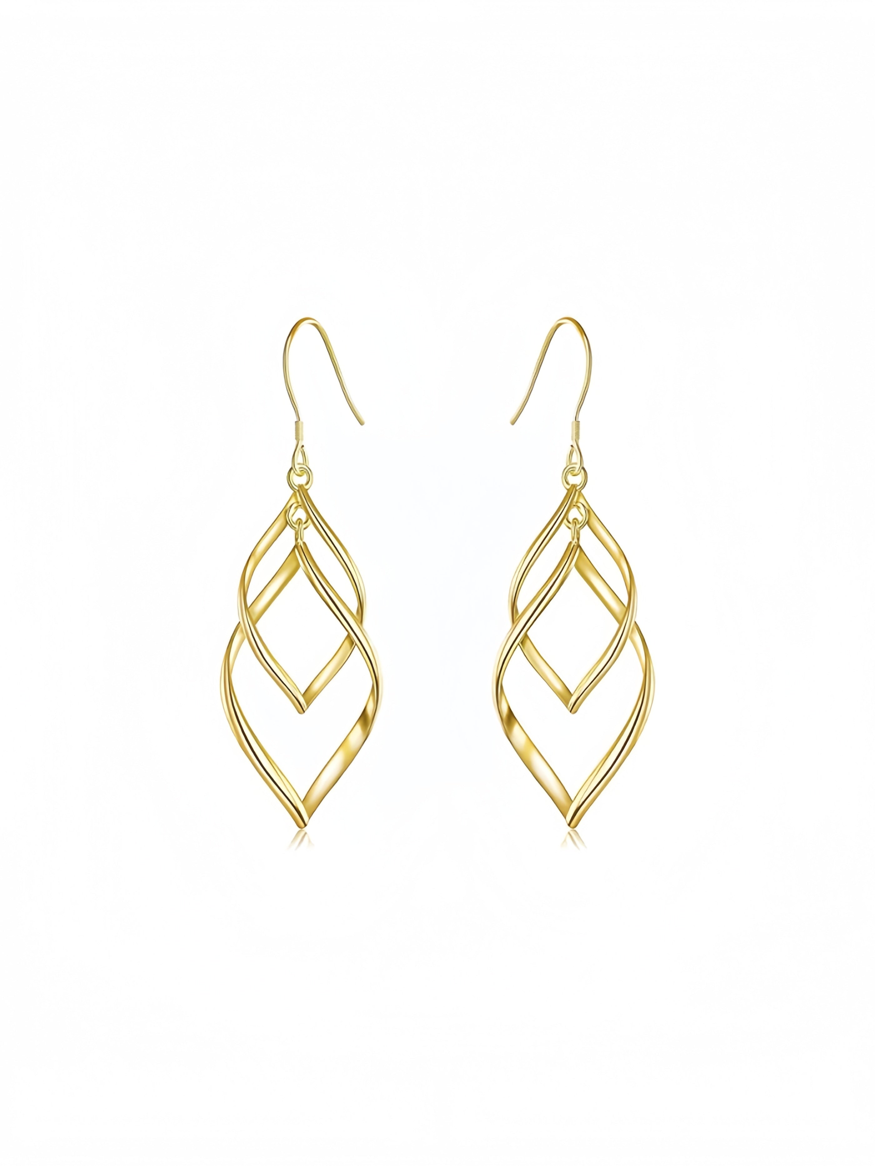 Sterling Silver Dangle Earrings for Women, 14k Gold Plated Double Linear Drop Statement Earrings Anniversary Birthday Gifts for Women EH-017