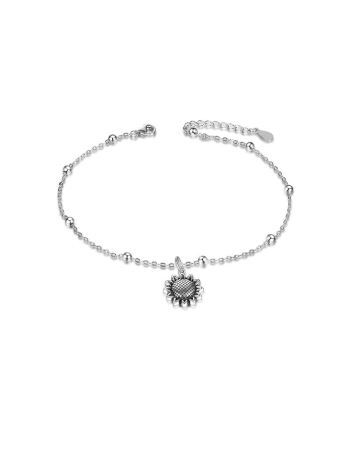Beads Anklet Sterling Silver Sunflower Ankle Bracelets Jewelry for Women Gifts JL-039